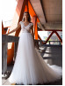 Cap Sleeve Ivory Lace Pleated Tulle Wedding Dress